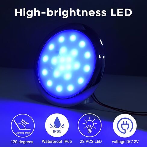 Boat Courtesy Lights, 5-Inch Ultra-Slim Four-Color Interior Light, 22-LED RGBW Marine Ambient Lights, 12V Surface-Mount, Suitable for Decorative Lighting on Ships, Yachts, and RVs in Kuwait
