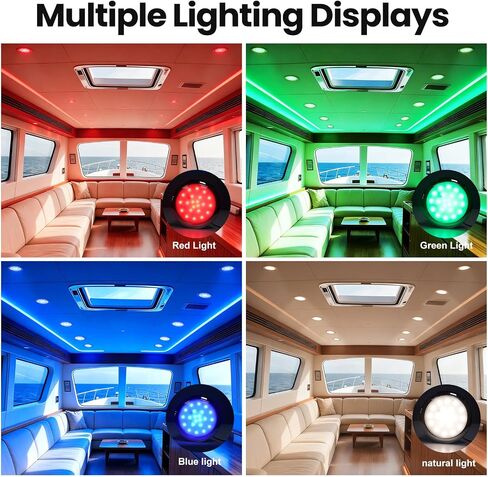 Boat Courtesy Lights, 5-Inch Ultra-Slim Four-Color Interior Light, 22-LED RGBW Marine Ambient Lights, 12V Surface-Mount, Suitable for Decorative Lighting on Ships, Yachts, and RVs in Kuwait