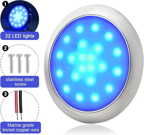 Boat Courtesy Lights, 5-Inch Ultra-Slim Four-Color Interior Light, 22-LED RGBW Marine Ambient Lights, 12V Surface-Mount, Suitable for Decorative Lighting on Ships, Yachts, and RVs in Kuwait