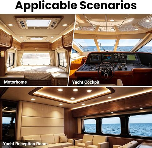 Boat Courtesy Lights, 5-Inch Ultra-Slim Four-Color Interior Light, 22-LED RGBW Marine Ambient Lights, 12V Surface-Mount, Suitable for Decorative Lighting on Ships, Yachts, and RVs in Kuwait