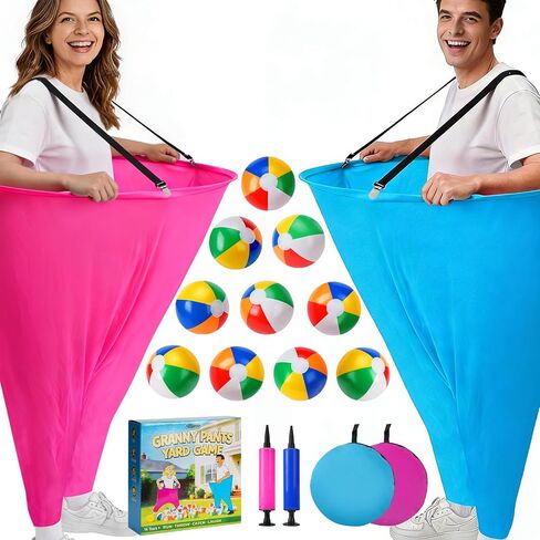 17 PCS Granny Pants Yard Game Easter Games Set, 2 Oversized Granny Pants Outdoor Games 10 Bouncy Balls, 2 Air Pumps, Outdoor Tossing Games for Adults Teens Party Backyard Lawn Family Reunion Gathering in Kuwait
