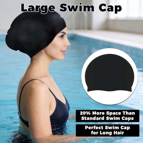 Large Silicone Swim Cap with Quick-Dry Towel,Hair Net,Nose Clip & Ear Plugs,Unisex Durable Waterproof Adult Swim Cap for Thick,Curly Hair & Dreadlocks,Keeps Hair Dry in Kuwait