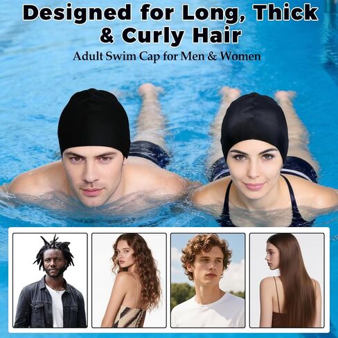 Large Silicone Swim Cap with Quick-Dry Towel,Hair Net,Nose Clip & Ear Plugs,Unisex Durable Waterproof Adult Swim Cap for Thick,Curly Hair & Dreadlocks,Keeps Hair Dry in Kuwait