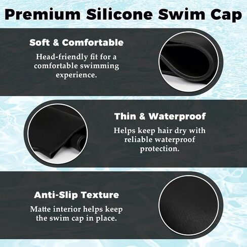 Large Silicone Swim Cap with Quick-Dry Towel,Hair Net,Nose Clip & Ear Plugs,Unisex Durable Waterproof Adult Swim Cap for Thick,Curly Hair & Dreadlocks,Keeps Hair Dry in Kuwait