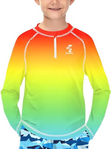 BesserBay Boys Swim Shirt UPF 50+ Zip Up Raglan Long Sleeve Rash Guard Shirt 4-12 Years in Kuwait