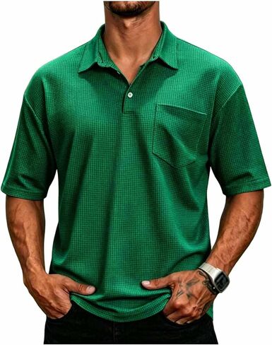 Mens Textured Short Sleeve Shirt Casual Knit Golf Shirts with Chest Pocket Summer Business Work Resort Top 2026 in Kuwait