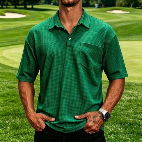 Mens Textured Short Sleeve Shirt Casual Knit Golf Shirts with Chest Pocket Summer Business Work Resort Top 2026 in Kuwait