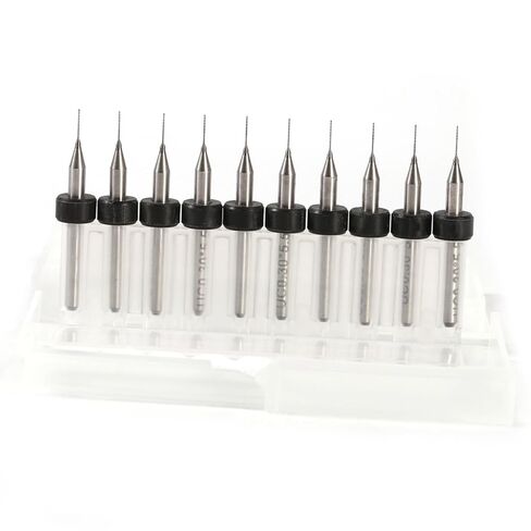 EVGATSAUTO 10pcs Tungsten Steel PCB Drill Bits, Twisted Flute Micro Drill Bits for CNC Mold Sculpture, with Easy Grip Storage (0.3mm) in Kuwait