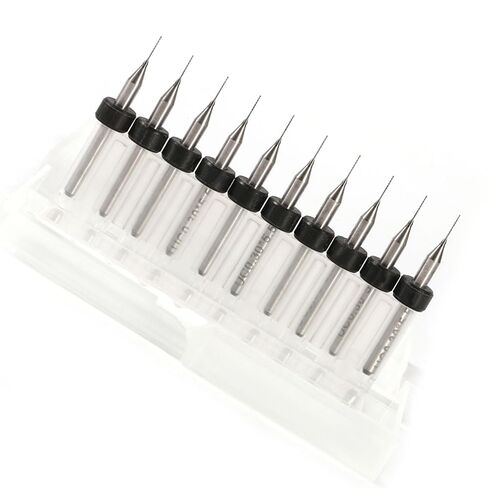 EVGATSAUTO 10pcs Tungsten Steel PCB Drill Bits, Twisted Flute Micro Drill Bits for CNC Mold Sculpture, with Easy Grip Storage (0.3mm) in Kuwait