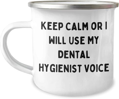 Funny Dental Hygienist Gifts from Men to Dental Hygienist Friends for Christmas, Keep Calm Or I Will Use My Dental Hygienist Voice, 12 oz Camping Mug in Kuwait