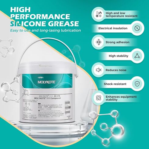 Molykote 111 Compound 3.6kg Valve Lubricant and Sealant Nlgi Grade 3-4 for O-Rings Water Valves Electrical Equipment Plastic Rubber Components Water Resistance Wide Temperature Translucent White in Kuwait