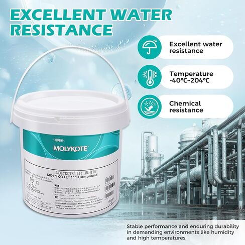 Molykote 111 Compound 3.6kg Valve Lubricant and Sealant Nlgi Grade 3-4 for O-Rings Water Valves Electrical Equipment Plastic Rubber Components Water Resistance Wide Temperature Translucent White in Kuwait