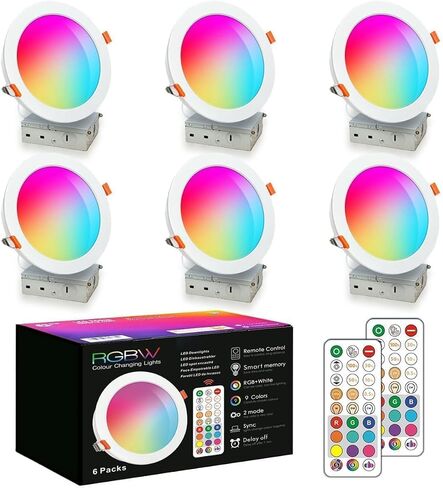 LED LED RELEDROWS ، تغيير الألوان ، 6 بوصات ، مصابيح السقف المريحة (6 حزم) in Kuwait