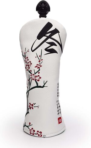 Golf Club Covers, Plum Blossom Golf Head Covers for Drivers, Fairway Woods, Hybrids, Mallet and Blade Putter Golf Headcovers with Advanced Embroidery PU Leather for Most Brand in Kuwait