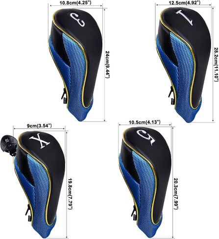 Andux 4Pcs/Set Gold Golf Wood Club Head Covers with Zipper MGMT30 | for 460cc Driver Fairway Short Neck Faux Leather and Nylon-mesh Embroidery thread Number in Kuwait
