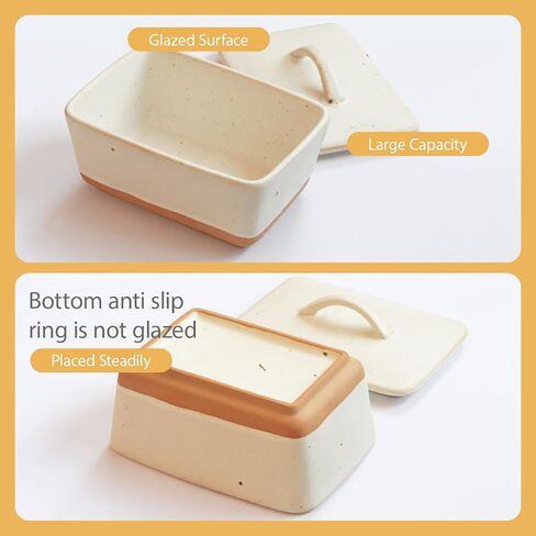 Ceramic Butter Dish With Lid for Countertop,Porcelain Butter Container,Large Covered Butter Dish,Vintage European Butter Holder with Lid,Farmhouse Decor,Dishwasher Safe (White) in Kuwait