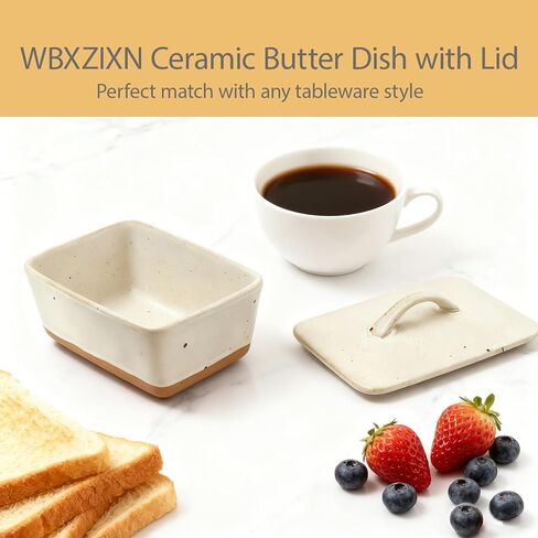 Ceramic Butter Dish With Lid for Countertop,Porcelain Butter Container,Large Covered Butter Dish,Vintage European Butter Holder with Lid,Farmhouse Decor,Dishwasher Safe (White) in Kuwait