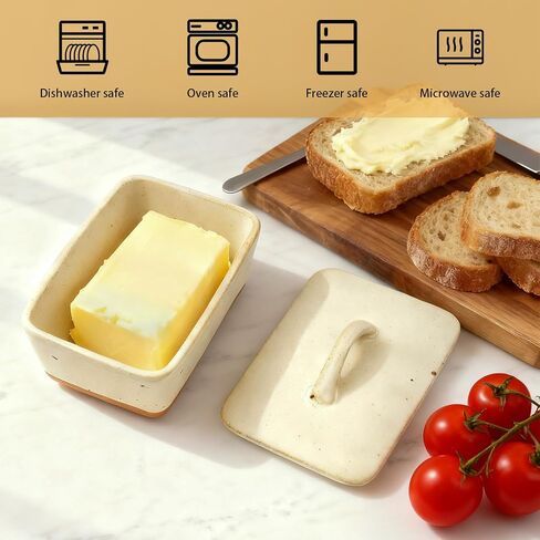 Ceramic Butter Dish With Lid for Countertop,Porcelain Butter Container,Large Covered Butter Dish,Vintage European Butter Holder with Lid,Farmhouse Decor,Dishwasher Safe (White) in Kuwait