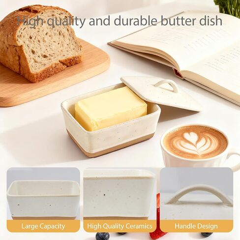 Ceramic Butter Dish With Lid for Countertop,Porcelain Butter Container,Large Covered Butter Dish,Vintage European Butter Holder with Lid,Farmhouse Decor,Dishwasher Safe (White) in Kuwait