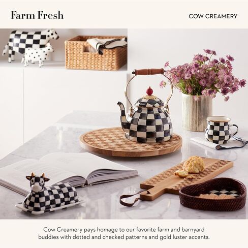 طبق زبدة البقرة من ماكينزي تشايلدز، طبق زبدة من السيراميك باللونين الأبيض والأسود مع غطاء in Kuwait