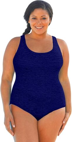 Chlorine Resistant Krinkle Textured Solid Cross Back Plus Size One Piece - Krinkle Navy - 24W in Kuwait
