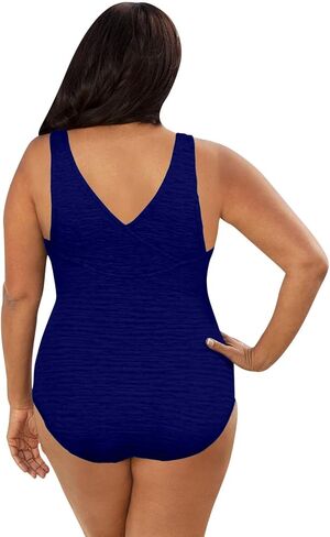 Chlorine Resistant Krinkle Textured Solid Cross Back Plus Size One Piece - Krinkle Navy - 24W in Kuwait