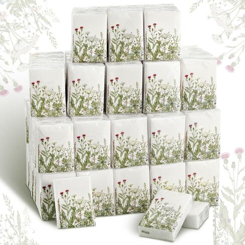Zonon 100 Pack Pocket Tissues Floral 3 Ply Mini Travel Facial Tissues Bulk Paper Individual Tissues for Wedding Party Disposable Hand Towel for Bathroom Wedding Birthday(Vivid Style) in Kuwait