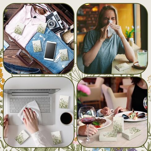 Zonon 100 Pack Pocket Tissues Floral 3 Ply Mini Travel Facial Tissues Bulk Paper Individual Tissues for Wedding Party Disposable Hand Towel for Bathroom Wedding Birthday(Vivid Style) in Kuwait