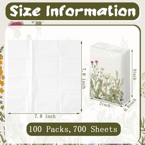 Zonon 100 Pack Pocket Tissues Floral 3 Ply Mini Travel Facial Tissues Bulk Paper Individual Tissues for Wedding Party Disposable Hand Towel for Bathroom Wedding Birthday(Vivid Style) in Kuwait