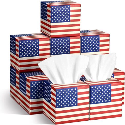 Fourluoo 12 Pcs Patriotic Facial Tissues Cube Face Boxes 600 Sheets 3 Ply Red White Blue Square Tissue Bulk for Veterans Day Independence Car Bedroom Supply(Independence Day Star) in Kuwait