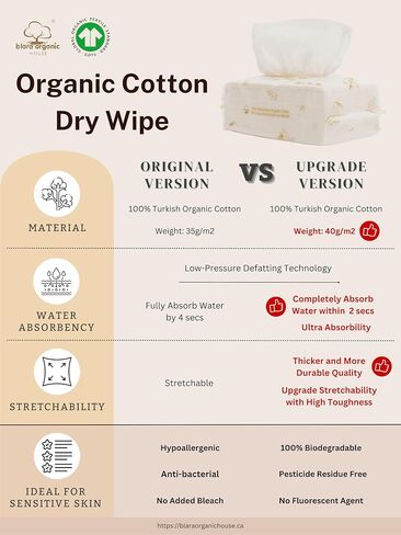 BLARA ORGANIC HOUSE Cashmere feel Organic Cotton Wipes Wet and Dry Dual use for Babies Adults Sensitive Skin Care and Daily Use(6 packs, 100 Wipes/Pack) in Kuwait