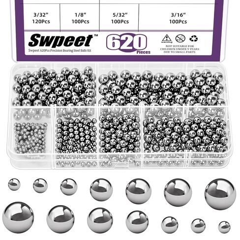 Swpeet 300Pcs 12 Sizes 1/2" 13/32" 3/8" 11/32" 5/16" 9/32" 1/4" 7/32" 3/16" 5/32" 1/8" 3/32" Imperial Precision 304 Stainless Steel Bearing Balls Kit, Loose Bicycle Bearing Balls for Bicycles Casters in Kuwait