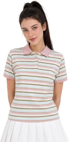نساء مخطط قمصان الركبي y2k خمر الزر Collared الرقبة لأعلى القمصان بولو القمصان الصيف preppy grunge الملابس الشارع in Kuwait