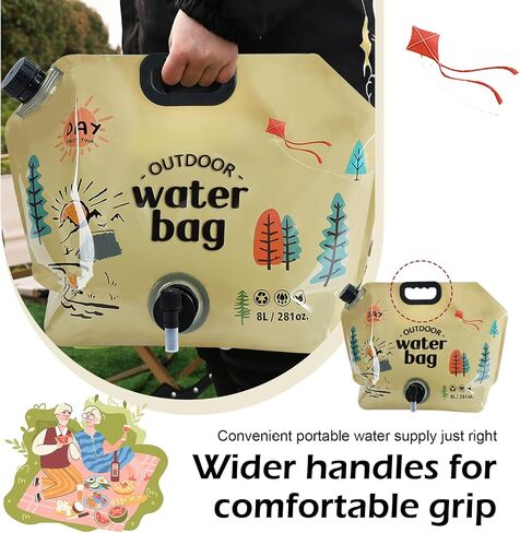Portable Foldable Water Bag, 8L Collapsible Water Container with Adjustable Faucet, No-Leak Camping Storage Bag, Universal for Camping, Hiking, Outdoor Adventures (Khaki) in Kuwait