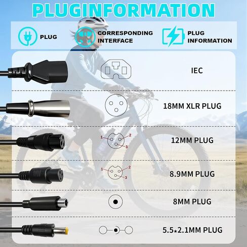 54.6V 2A 7 in 1 Universal Ebike Scooter Charger for 48V 13S Lithium Battery Compatible with Segway Jetson Ninebot Gotrax Razor Bird Sisigad Hiboy Fast Charging, Overcharge Protection, SGS Certified in Kuwait