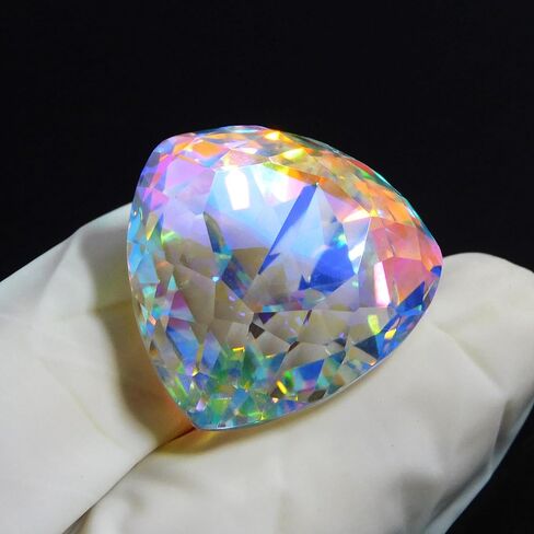 Lab-Created AA++Rainbow 64.15 Ct Gemstone Mystic Topaz Trillion Cut CERTIFIED in Kuwait