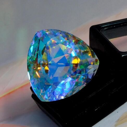 Lab-Created AA++Rainbow 64.15 Ct Gemstone Mystic Topaz Trillion Cut CERTIFIED in Kuwait
