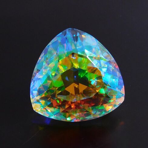 Lab-Created AA++Rainbow 64.15 Ct Gemstone Mystic Topaz Trillion Cut CERTIFIED in Kuwait