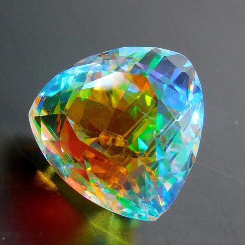 Lab-Created AA++Rainbow 64.15 Ct Gemstone Mystic Topaz Trillion Cut CERTIFIED in Kuwait