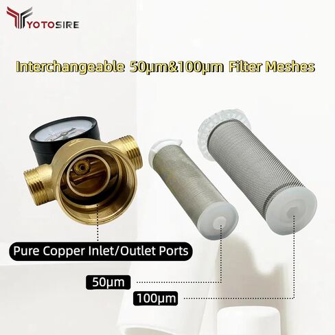 Spin Down Sediment Water Filter System with Pressure Gauge, 50&100 Micron Stainless Steel filter Mesh Pre-Filter for City/Well Water, 1" MNPT & 3/4" FNPT/MNPT Ports, Easy Backwash Cleaning in Kuwait
