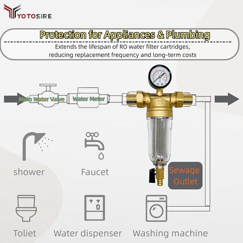 Spin Down Sediment Water Filter System with Pressure Gauge, 50&100 Micron Stainless Steel filter Mesh Pre-Filter for City/Well Water, 1" MNPT & 3/4" FNPT/MNPT Ports, Easy Backwash Cleaning in Kuwait