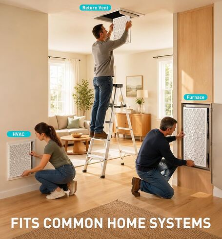فلتر هواء 16x20x1، نظام فلتر فرن HVAC قابل لإعادة الملء MERV 8 مع إطار ABS قابل لإعادة الاستخدام و6 وسائط فلتر بديلة، الحجم الفعلي 15.75x19.75x0.75 بوصة in Kuwait