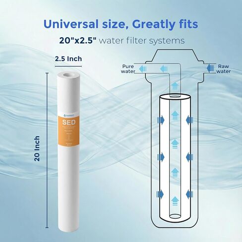 5 Micron 20" x 2.5" Whole House PP Sediment Water Filter Replacement Cartridge Compatible with All Standard 20-Inch RO Units & Well Water Filters, 6Pack in Kuwait