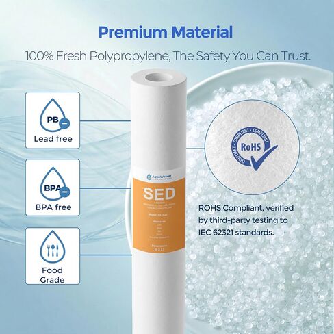 5 Micron 20" x 2.5" Whole House PP Sediment Water Filter Replacement Cartridge Compatible with All Standard 20-Inch RO Units & Well Water Filters, 6Pack in Kuwait