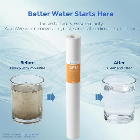 5 Micron 20" x 2.5" Whole House PP Sediment Water Filter Replacement Cartridge Compatible with All Standard 20-Inch RO Units & Well Water Filters, 6Pack in Kuwait