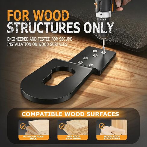 Permanent Roof Anchor 4 Pack, Wood Roof Fall Protection Tie Off | Roof anchor only, aluminum alloy, black powder coated, 6 mounting holes, wood roof tie off point, no harness included in Kuwait