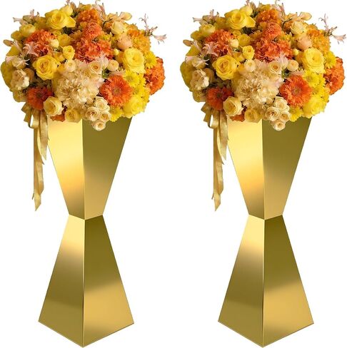 2PCS Stainless Steel Wedding Display Centerpiece Stand - Geometric Symmetry for Weddings,Party,Dessert Displays, Aisle Decor & Special Event Flower Vase in Kuwait
