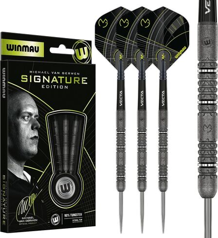Winmau – Michael Van Gerwen MvG Signature Edition - 22g, 23g & 24g - 90% Tungsten - Professional Steel Tip Darts Set with Dart Flights and Stems (Shafts) in Kuwait