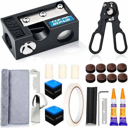 Pool Cue Tips Replacement Kit, 13mm Pool Cue Tip Repair Tool Kit, Billiards Cue Replacement Tip Kit with Cue Cloth, Pool Chalk, Billiard Pool Accessories in Kuwait