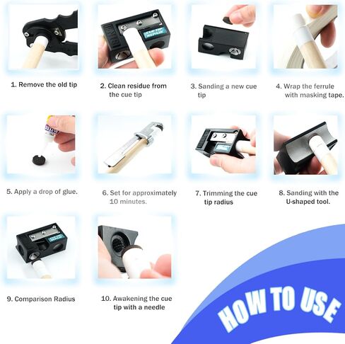 Pool Cue Tips Replacement Kit, 13mm Pool Cue Tip Repair Tool Kit, Billiards Cue Replacement Tip Kit with Cue Cloth, Pool Chalk, Billiard Pool Accessories in Kuwait